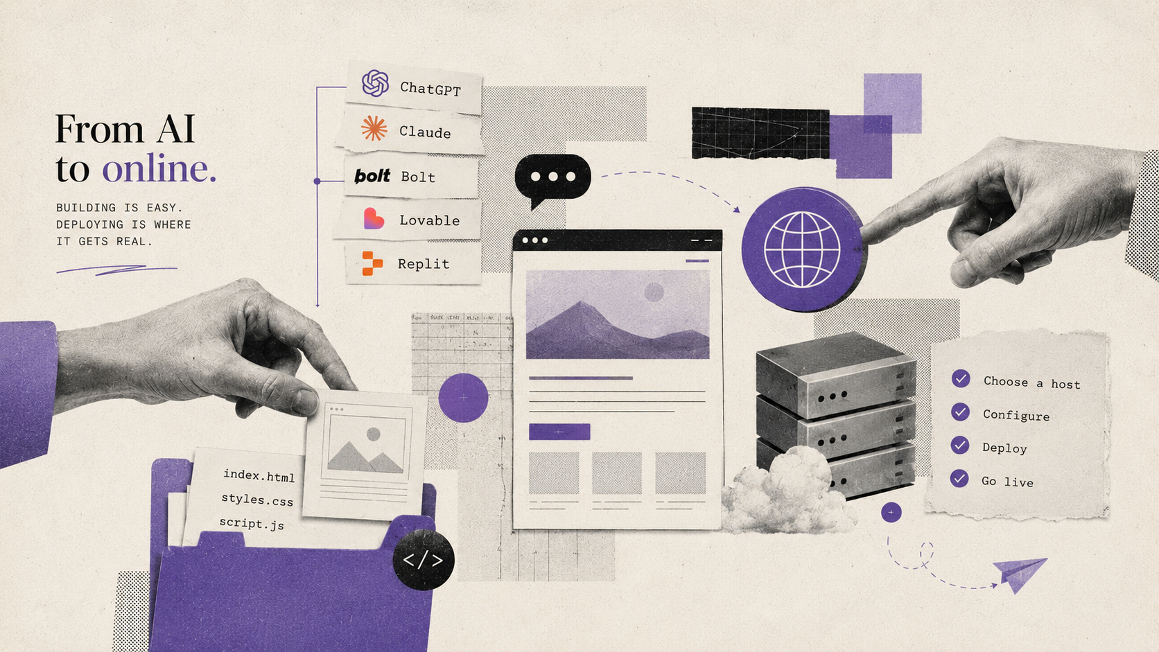 Deploying AI-built sites — ChatGPT, Claude, Bolt, Lovable, and Replit