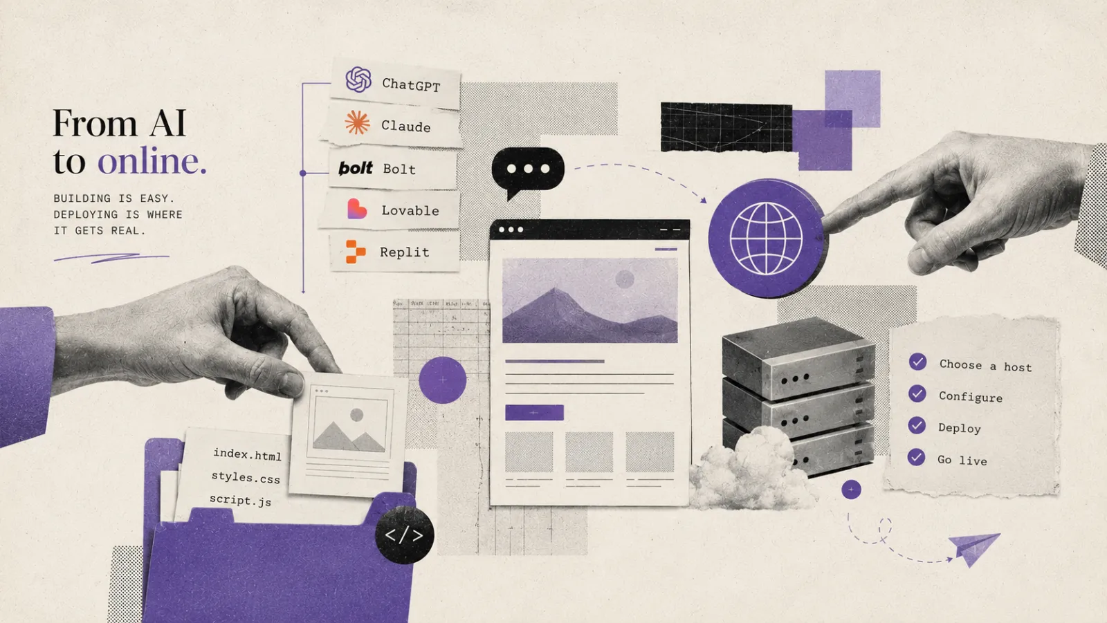 Deploying AI-built sites — ChatGPT, Claude, Bolt, Lovable, and Replit